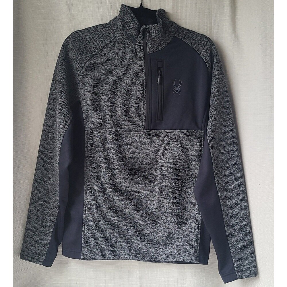 Spyder Quarter Zip Fleece Pullover Jacket Gray Black Men's Medium Sweater Knit